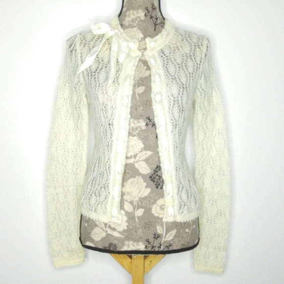 Moda International Sweaters - Moda Sweater Cardigan Sa xS Cream Open Front Super